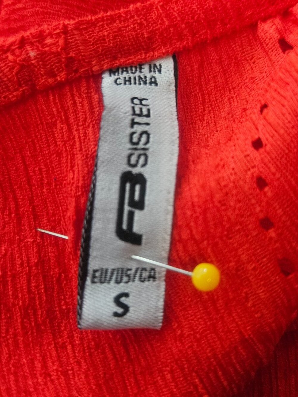 FB Sister Red Eyelet Ruffle Sleeve Ruched Drawstring Crop Top - Picture 2 of 7